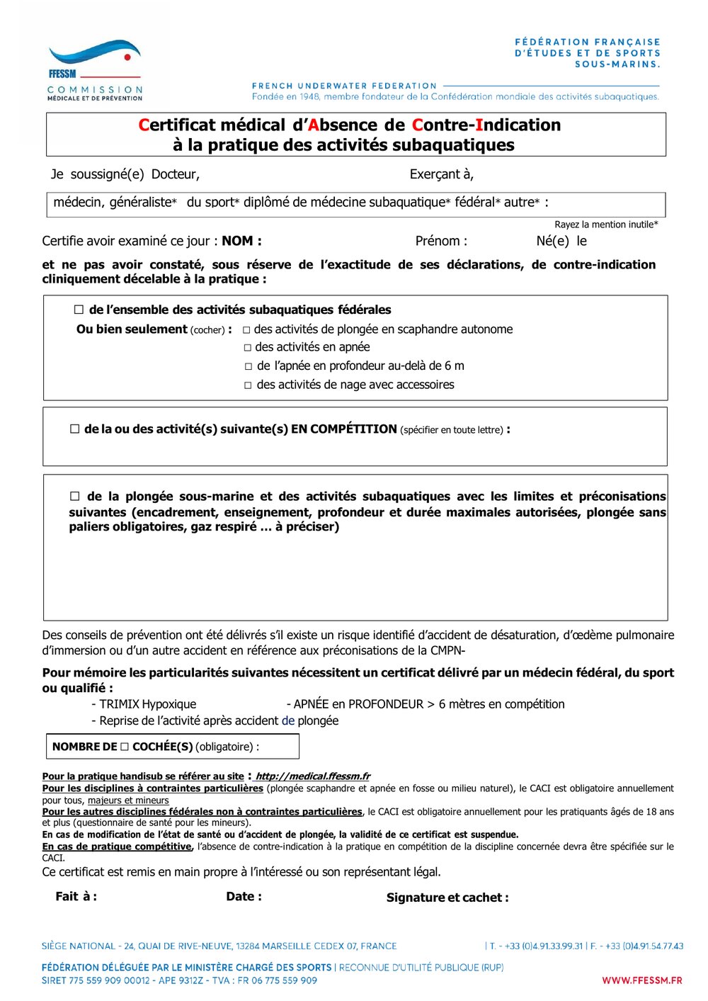 Modèle du CACI vierge
